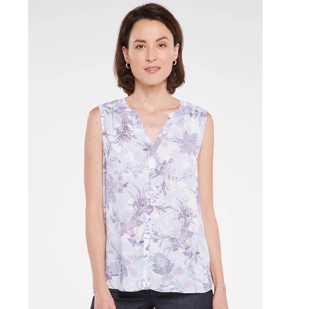 NWT NYDJ Sleeveless Pintuck Blouse Juliette Flower